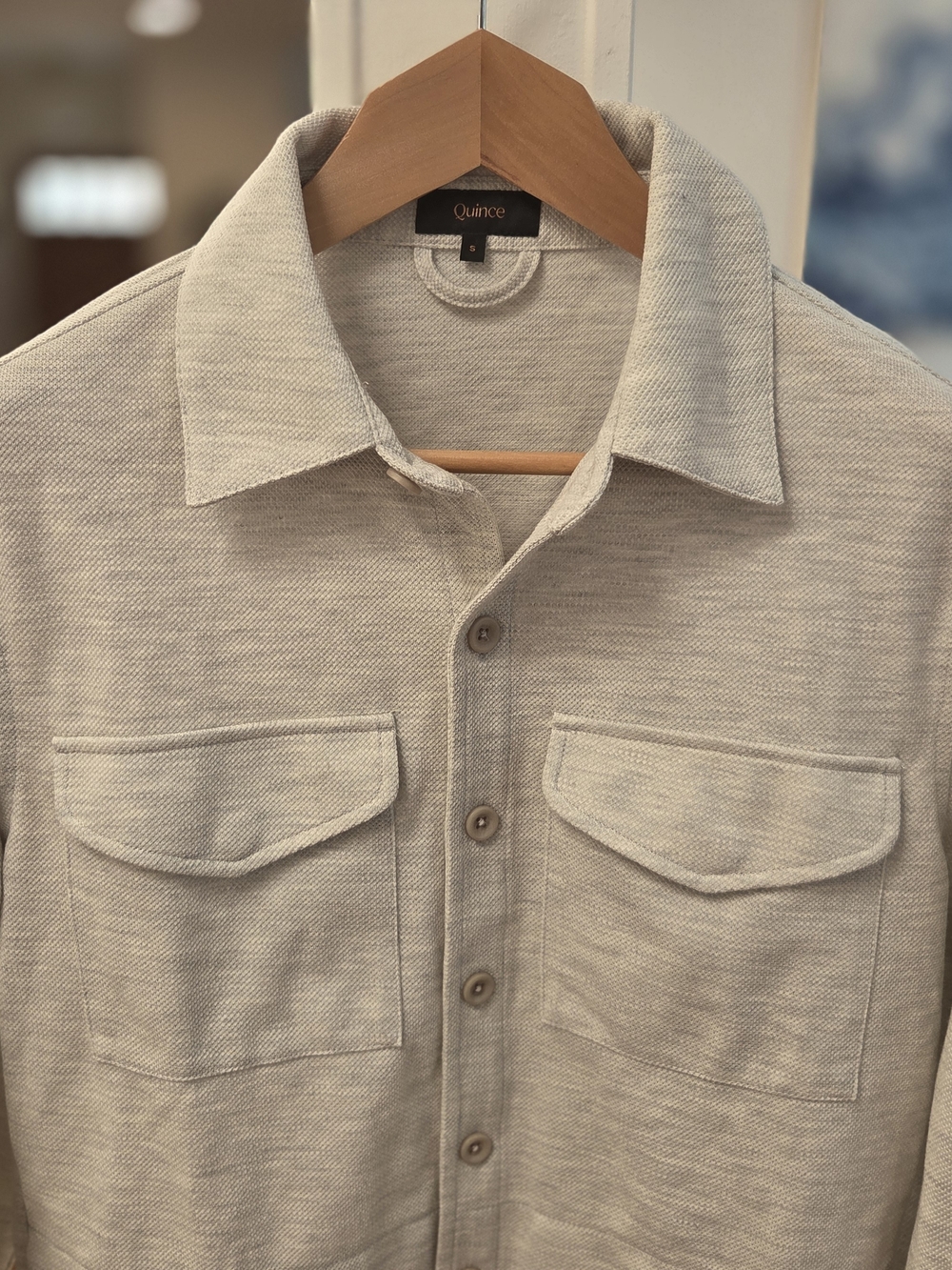 Quince Men's Small (S) Heather White Knit Cotton Pique Overshirt Jacket